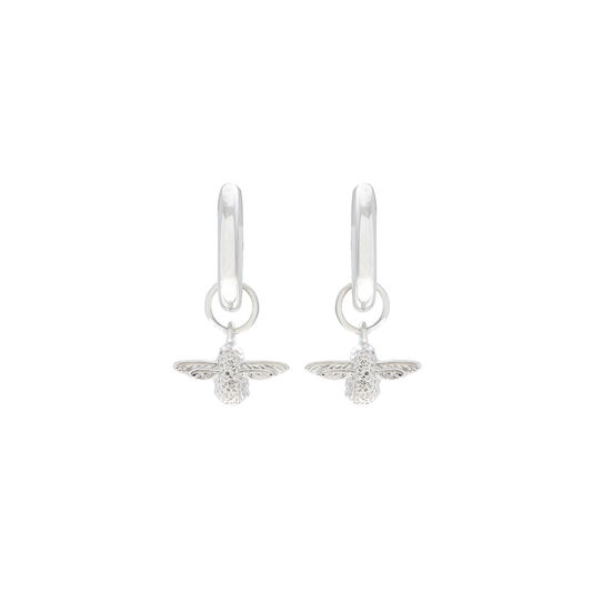 3D Bee Huggie Hoop Earrings Silver