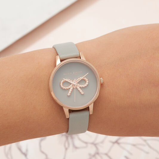 3D Vintage Bow Grey & Rose Gold Watch