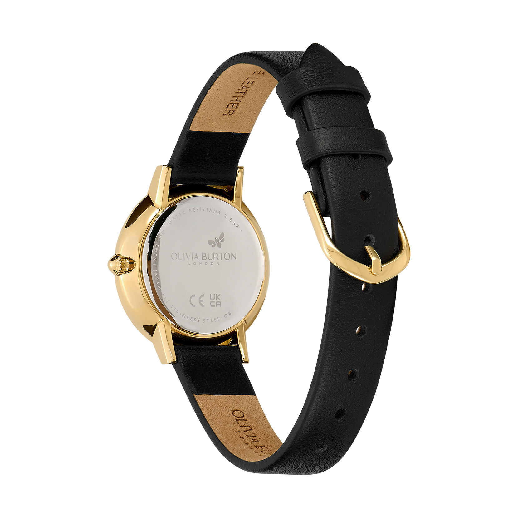 Signature 28mm Bee Ultra Slim Gold Black Leather Strap Watch Olivia Burton London