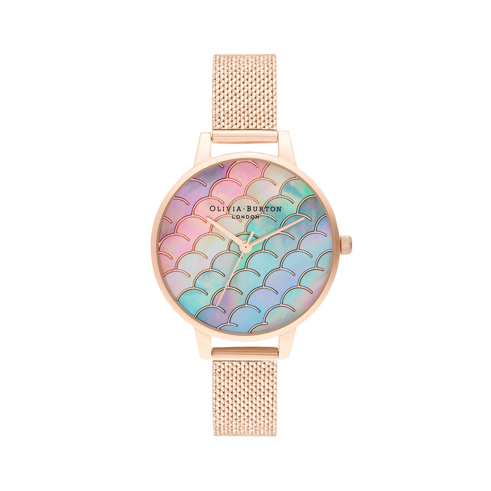 Mermaid Tail Demi Dial Rose Gold Boucle Mesh Watch Olivia Burton London