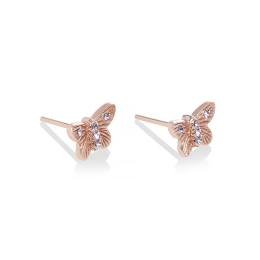 Bejewelled Butterfly Earrings Rose Gold & Rose Quartz