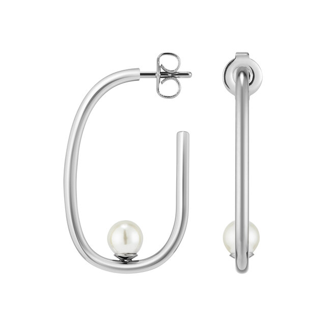 Pearls & Beads Silver Tone Hoop Earrings