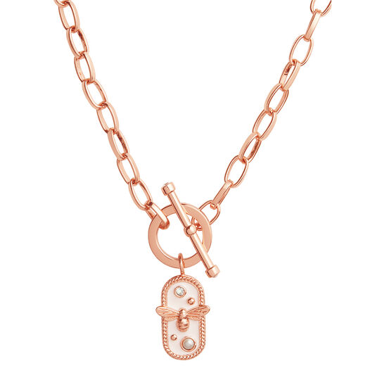 Lucky Bee White Enamel Bee Chain Necklace Rose Gold