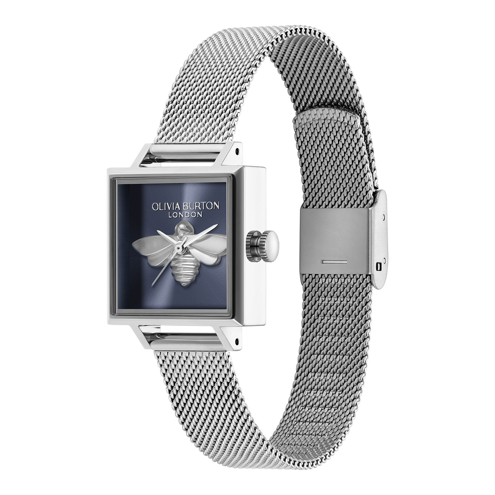 23mm Lucky Bee Blue Silver Mesh Watch