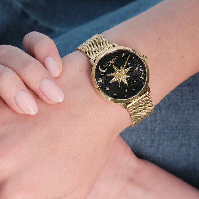 35mm Nova Black & Gold Mesh Watch