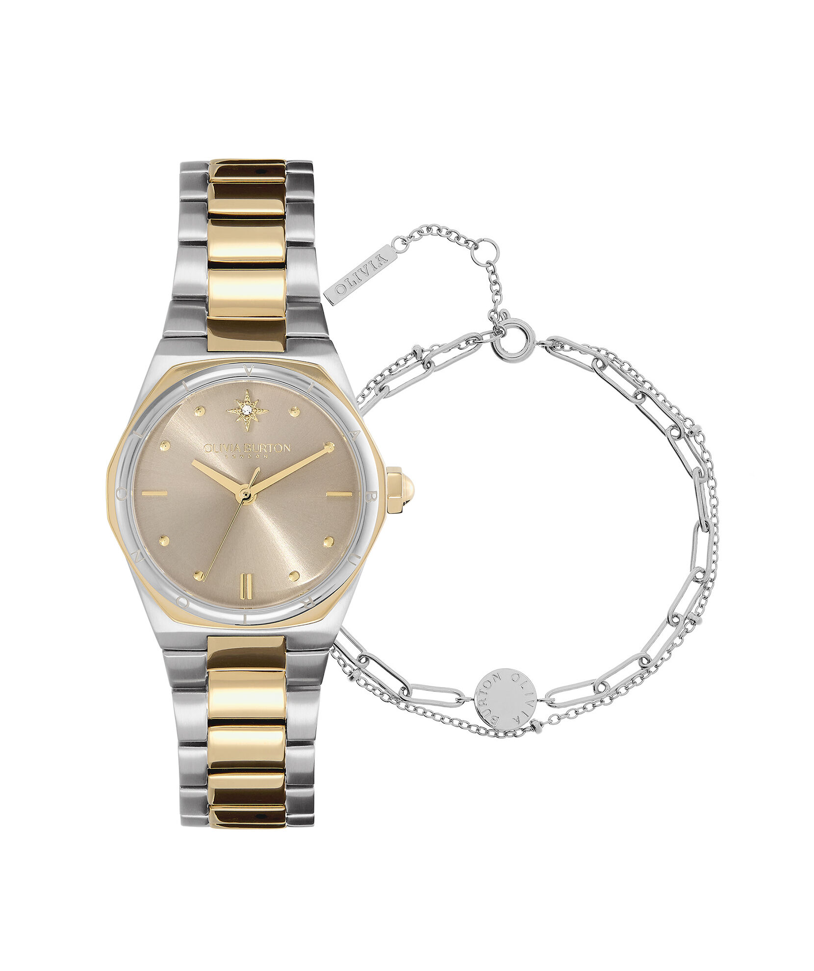 28mm Mini Hexa Two Tone Bracelet Watch Illusion Stacking Bracelet Gift Set