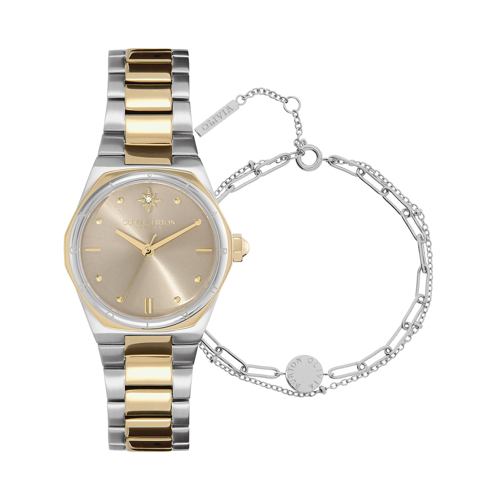 28mm Mini Hexa Two Tone Bracelet Watch & Illusion Stacking Bracelet Gift Set