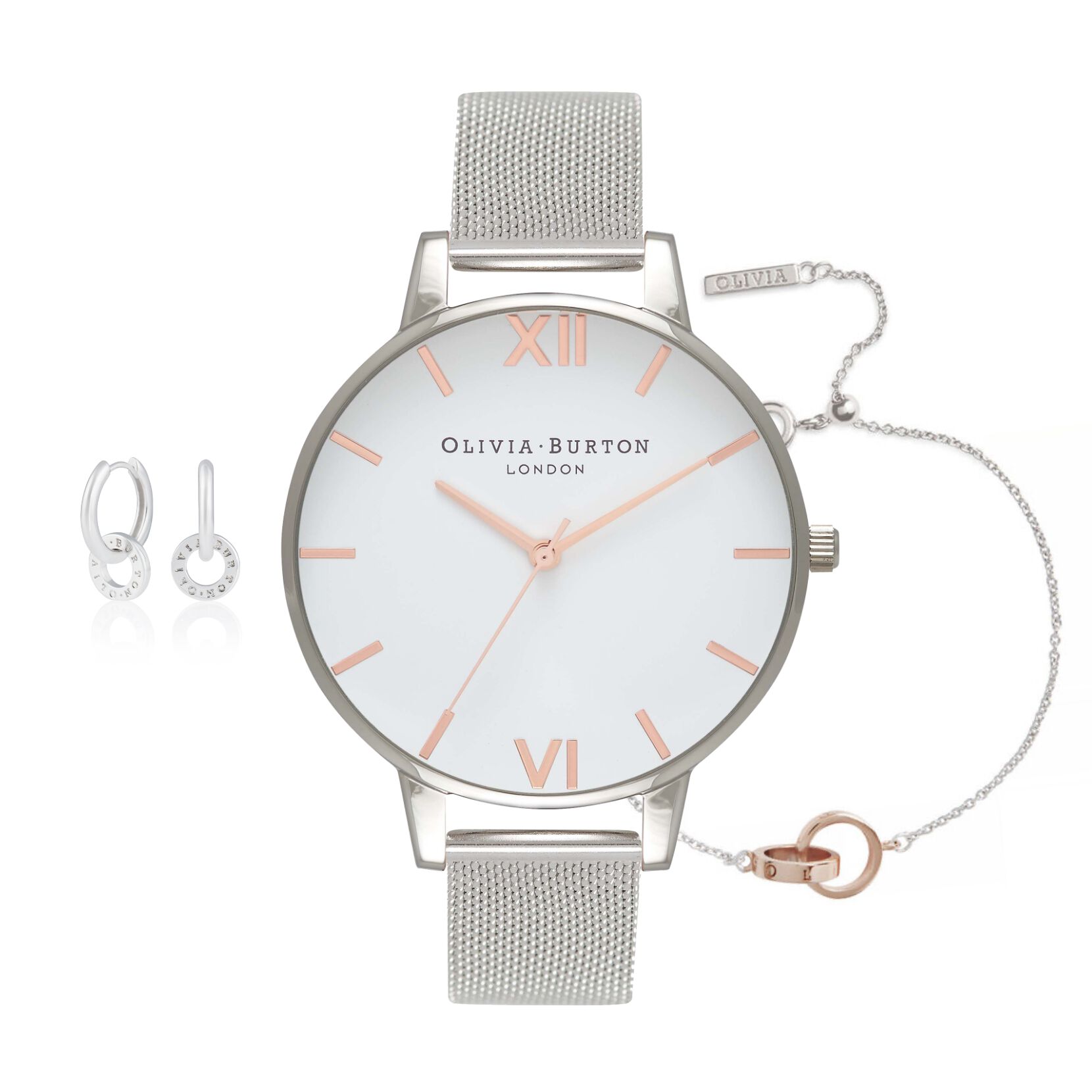 The Classics Silver Watch, Interlink Bracelet & Huggie Bundle