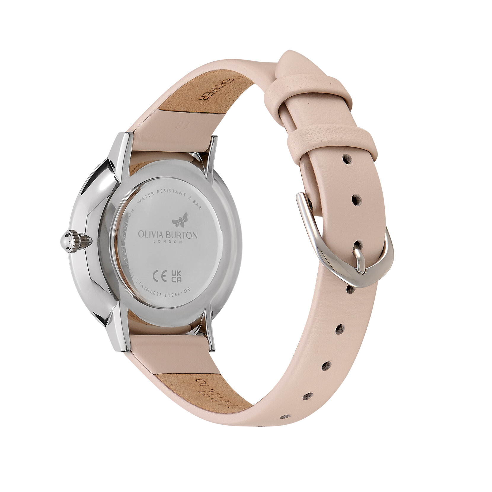 35mm Butterfly Ultra Slim Silver & Nude Leather Strap Watch