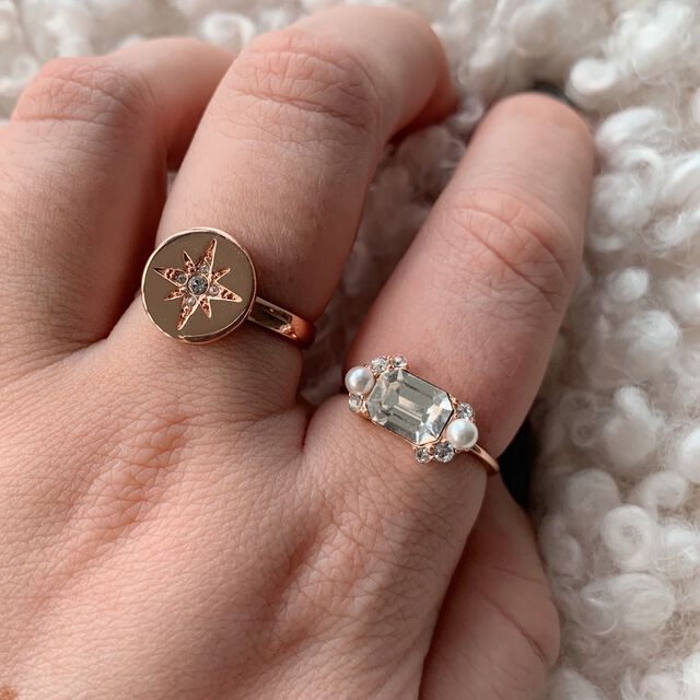Clear Stone & Pearl Rose Gold Cocktail Ring