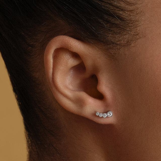 Crystal Silver Tone Stud Earrings