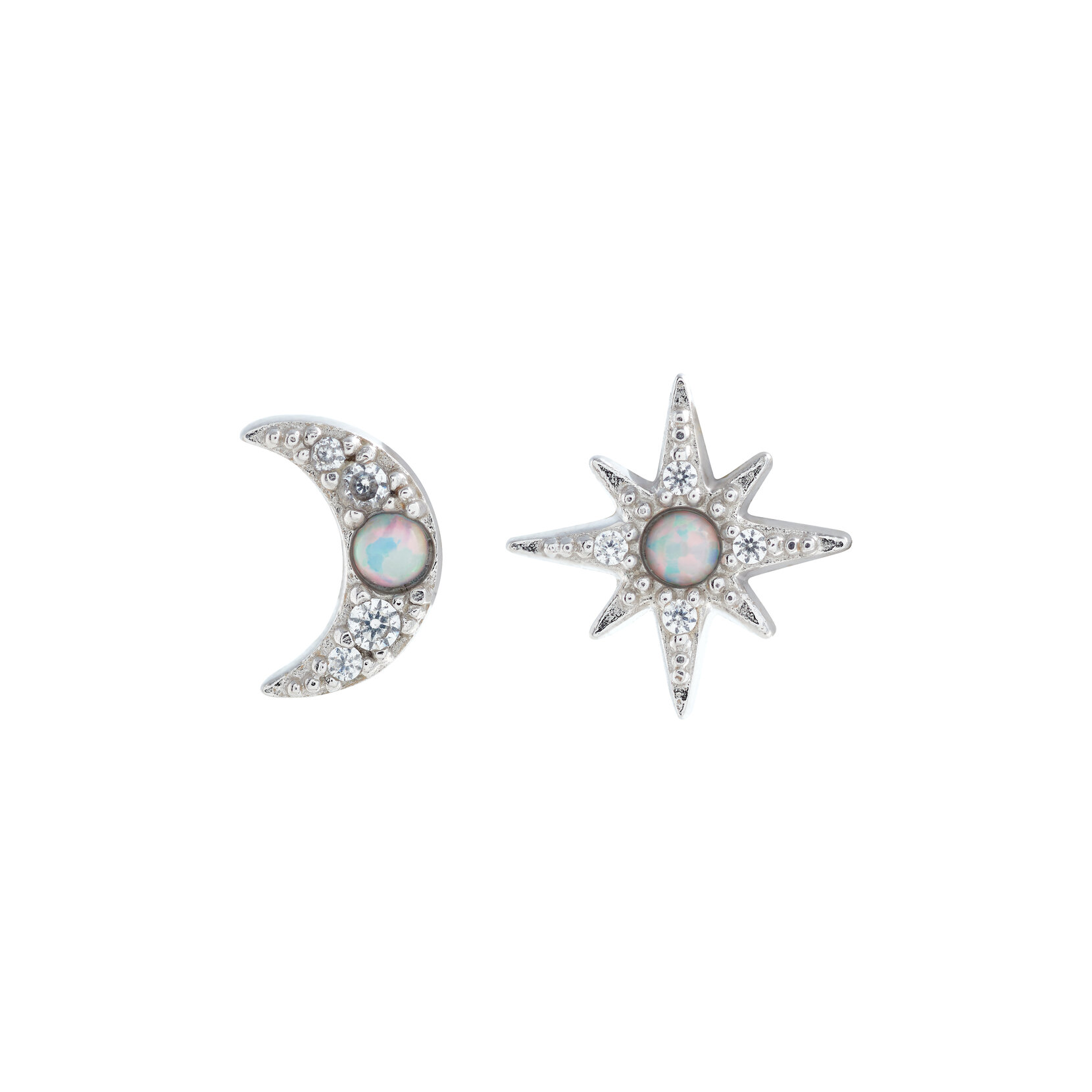 Silver North Star & Moon Earrings