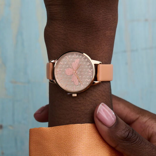 30mm Rose Gold & Tan Leather Strap Watch