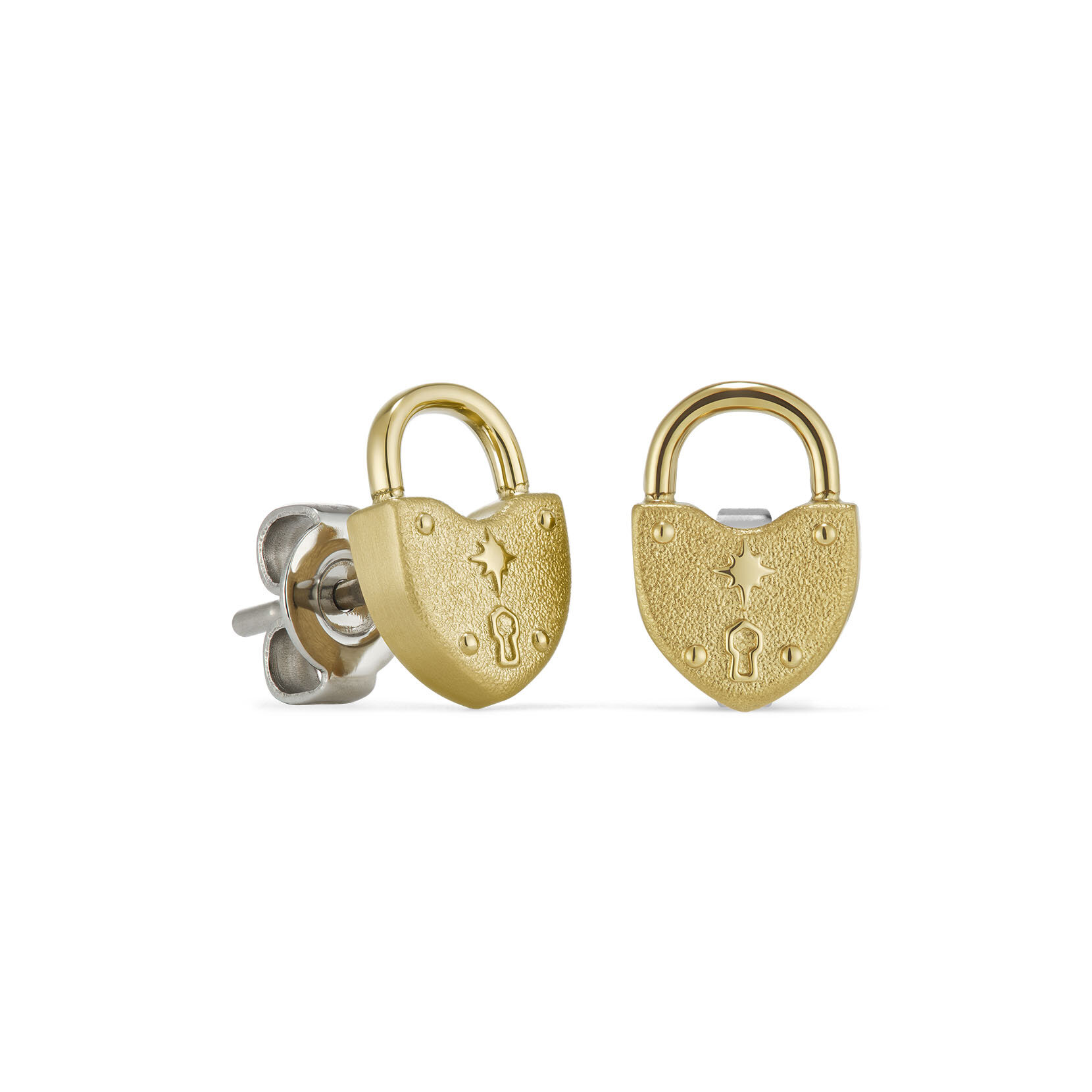 Lock Heart Gold Plated Stud Earrings