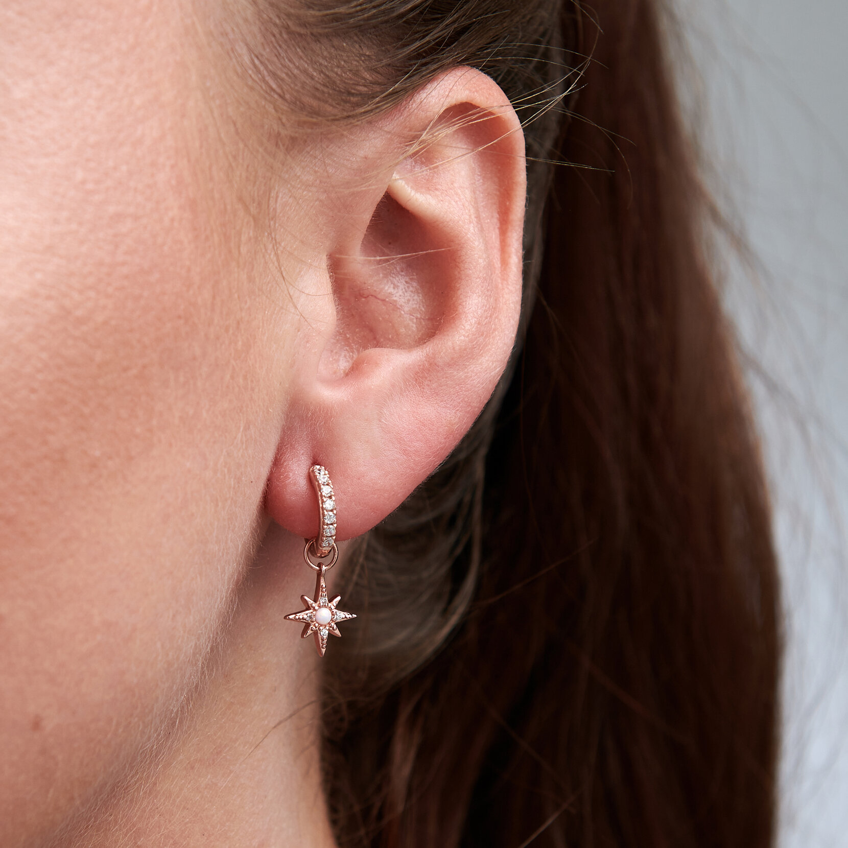 Rose Gold North Star Huggie Hoops