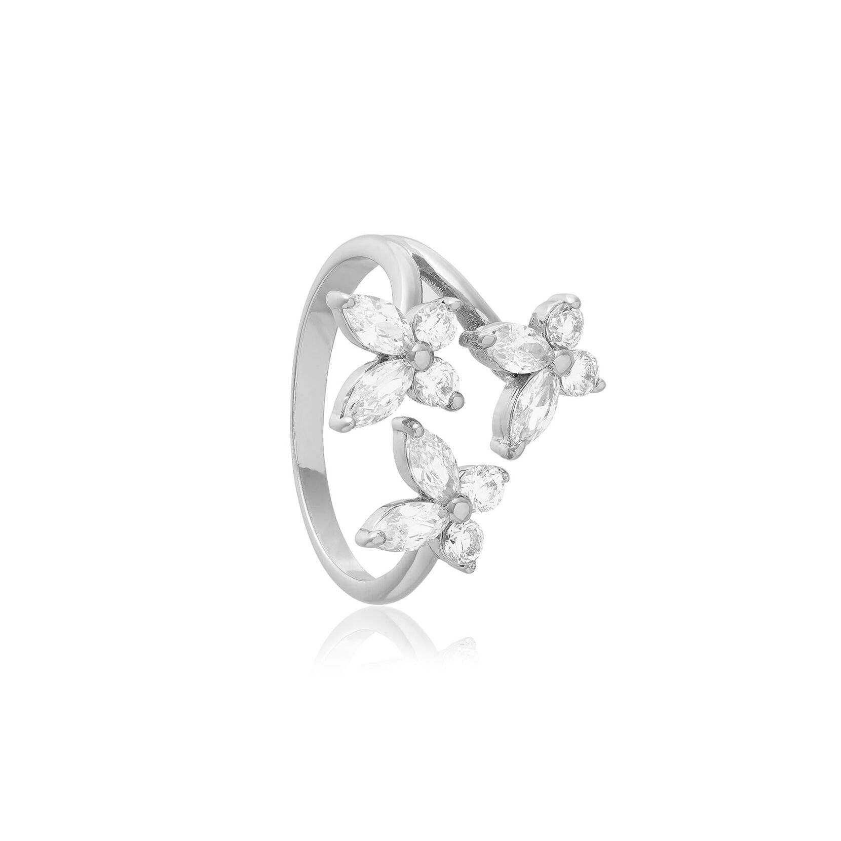 Sparkle Butterfly Silver Marquise Statement Ring