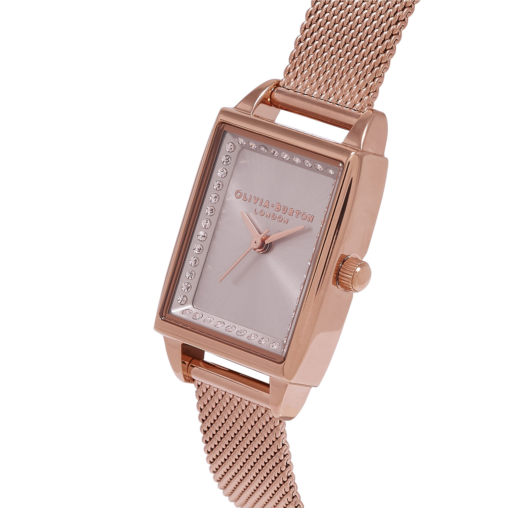 Classic Sparkle Rectangle Rose Gold Mesh Watch