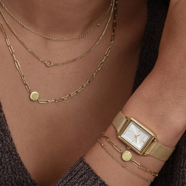 21mm Rectangle White & Gold Mesh Watch