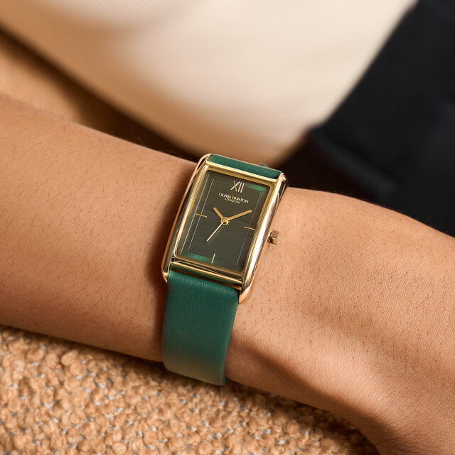 23mm Grove Gold & Forest Green Leather Strap Watch