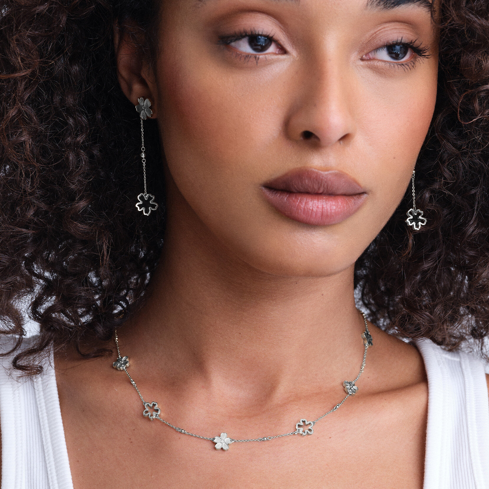 Forget Me Not Floral Silver Tone Necklace