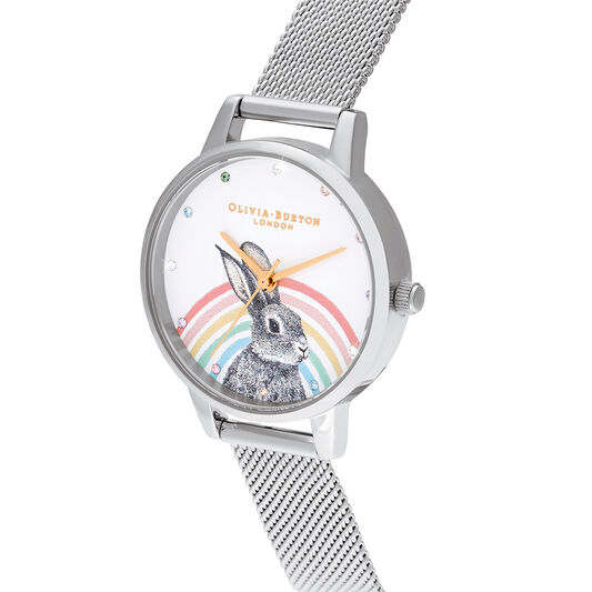 Illustrated Animals Rainbow Bunny, Gold & Silver Mesh