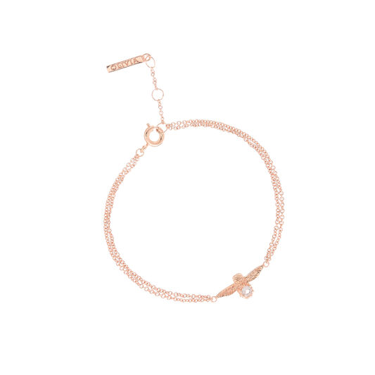3D Bee Bejewelled Chain Bracelet Rose Gold with Rose Quartz Gemstone