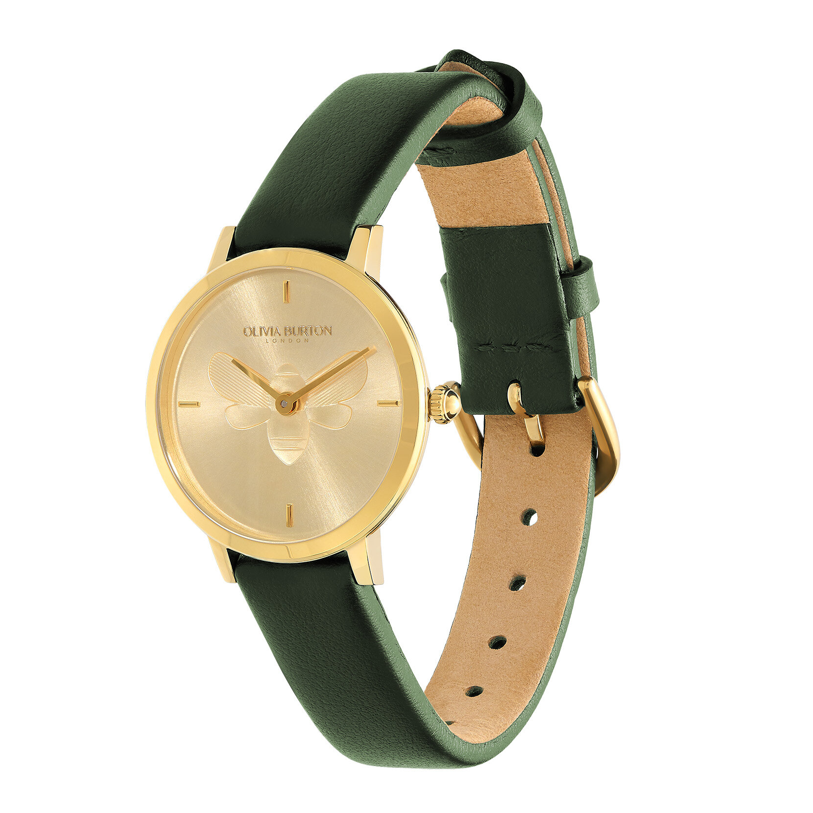 Signature 28mm Bee Ultra Slim Gold & Green Leather Strap Watch