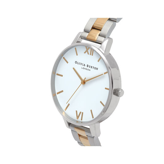 Big Dial White Dial Silver & Gold Bracelet Watch