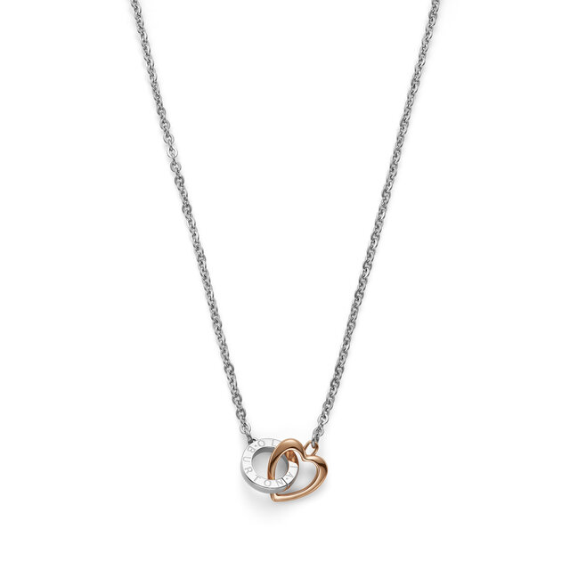 Kindred Interlink Heart Silver & Rose Gold Plated Necklace