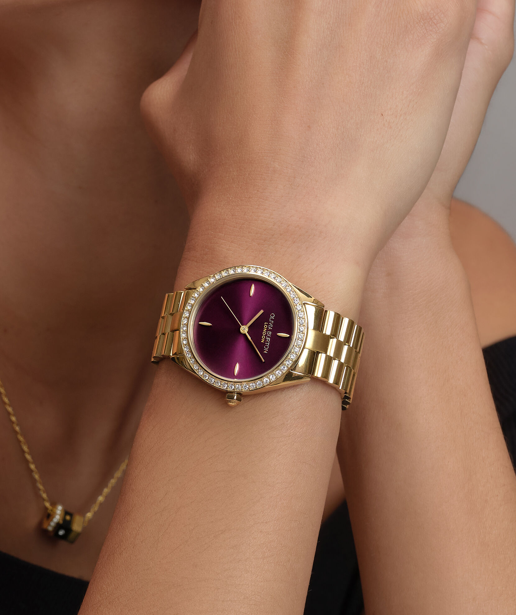 Sports Luxe 34mm Bejewelled Cherry Lacquer & Gold Bracelet Watch