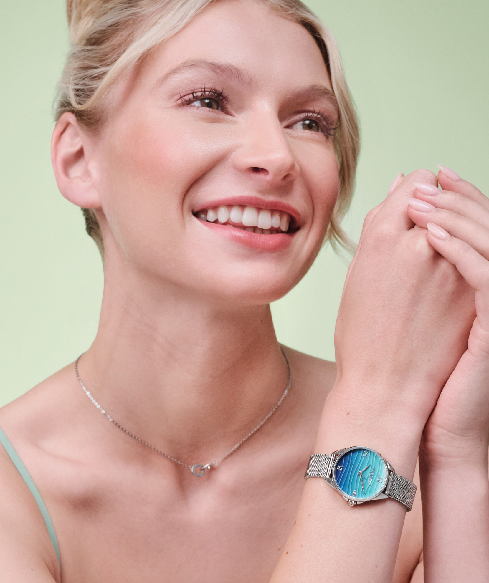 Signature 30mm Azure Blue Tone & Silver Mesh Watch | Olivia Burton