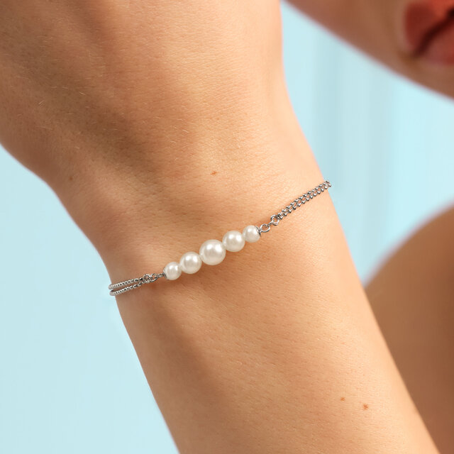 Pearls & Beads Silver Tone Bracelet
