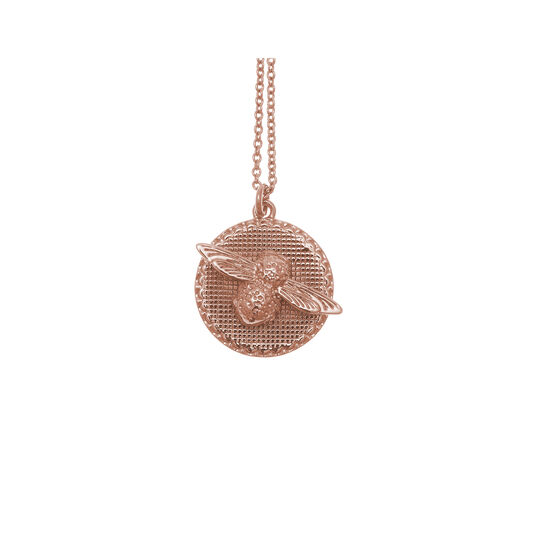 3D Bee & Coin Necklace Rose Gold