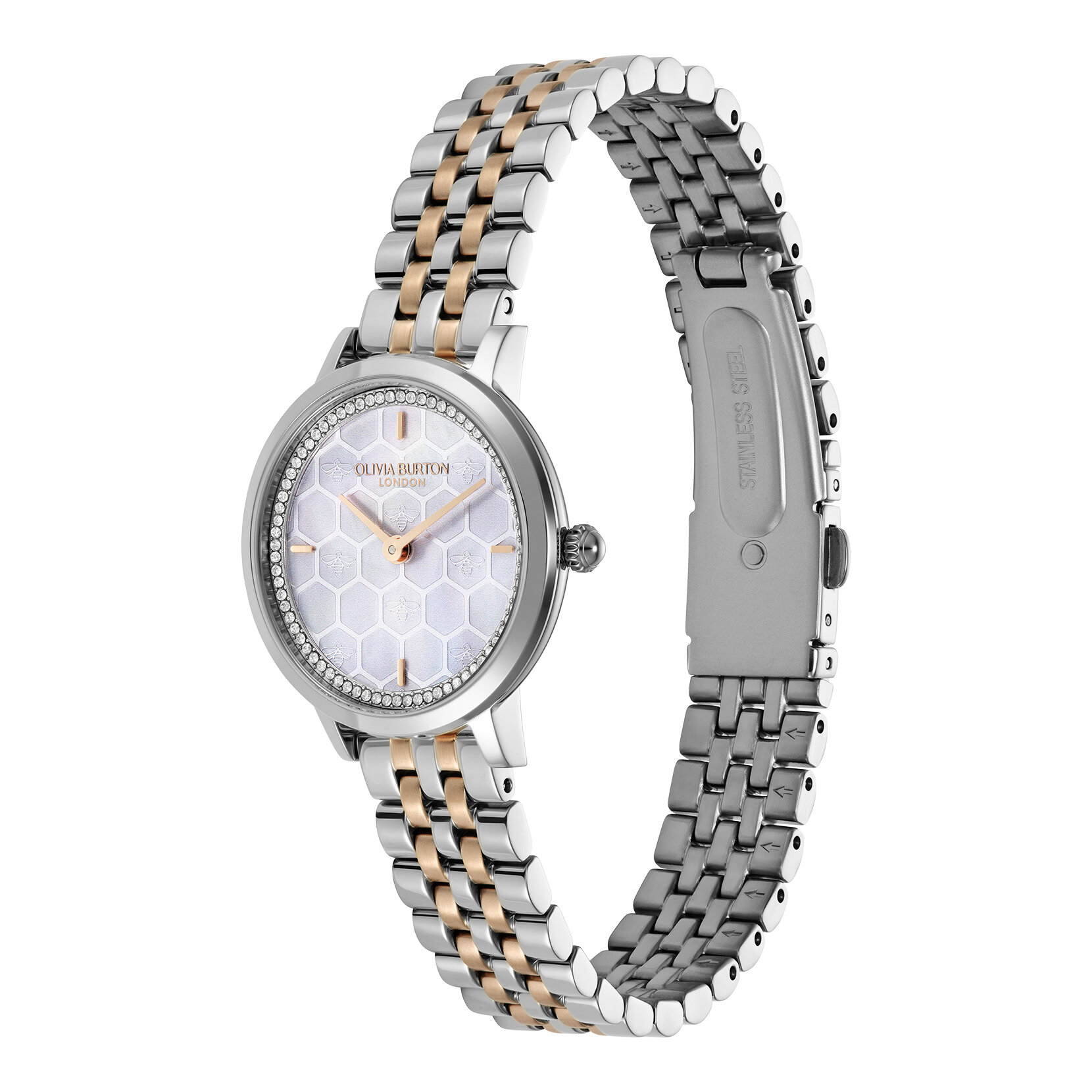 28mm Honeycomb Ultra Slim Dove Grey & Two Tone Bracelet Watch
