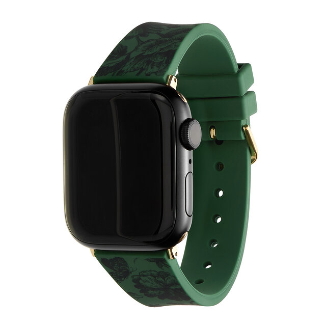 Emerald Green with Onyx Floral Print Silicone Strap
