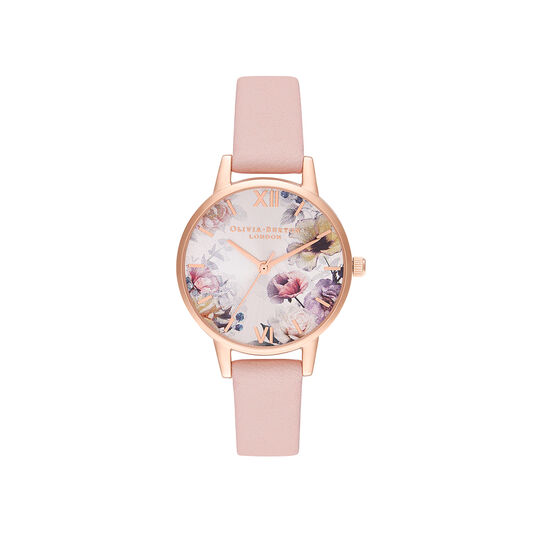 Sunlight Florals 30mm Rose Gold & Pink Leather Strap Watch