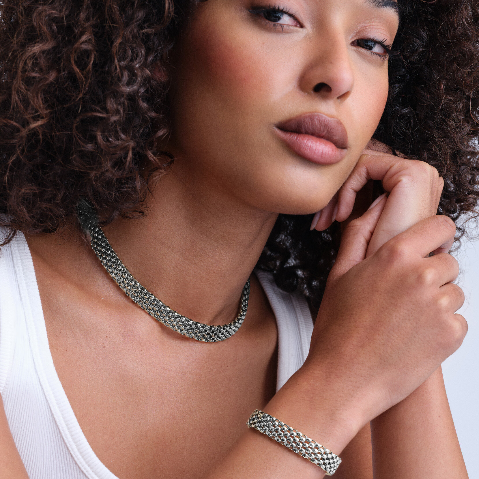 Chequerboard Link Silver Tone Bracelet