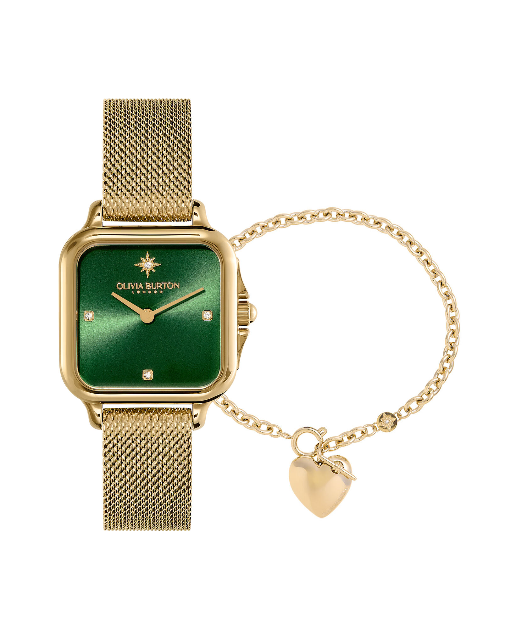 28mm Grosvenor Green Gold Mesh Watch Knot Heart Bracelet Gift Set