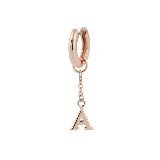 A Alphabet Huggie Charm Rose Gold