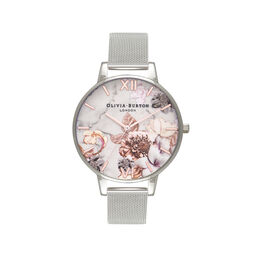  Marble Floral Rose Gold & Silver Mesh Watch 
