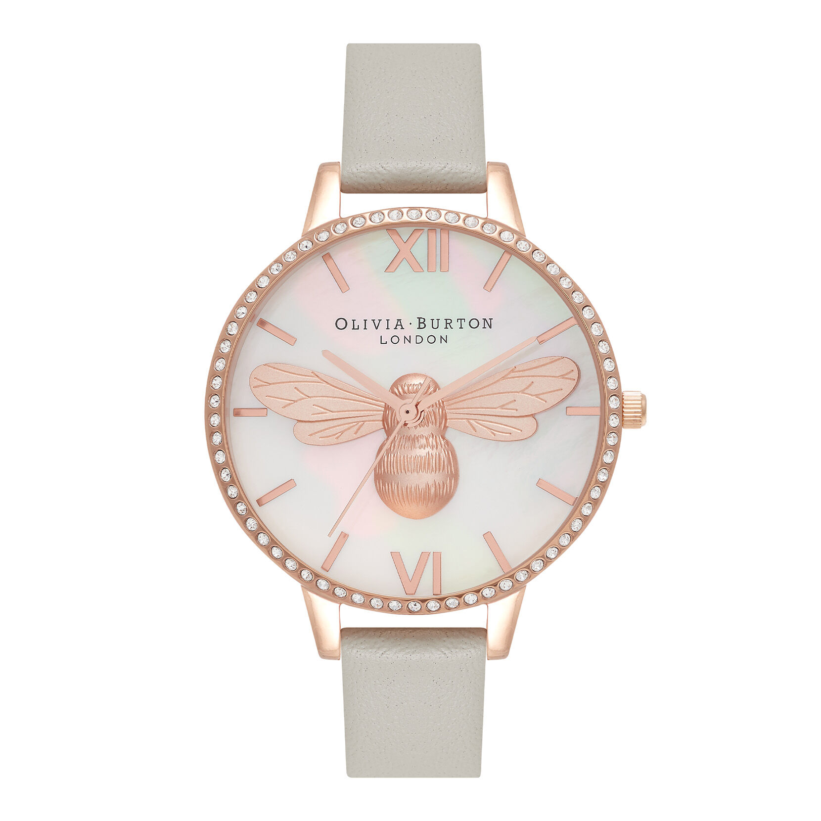 Lucky Bee 34mm Rose Gold & gray Leather Strap Watch