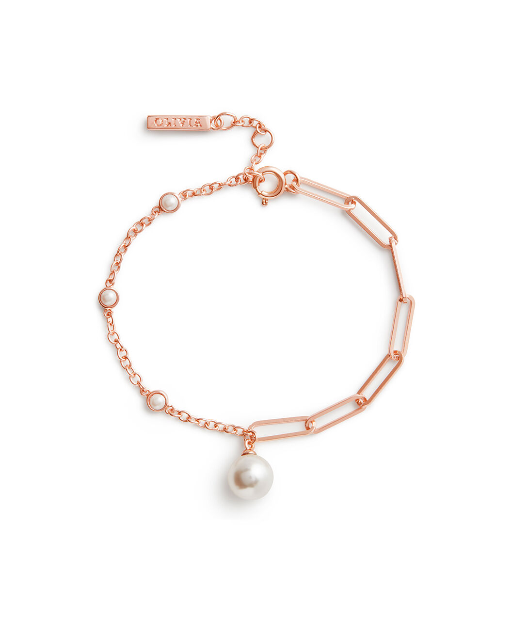 Rose gold top and pearl bracelet