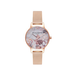  Marble Floral Rose Gold Mesh Watch 