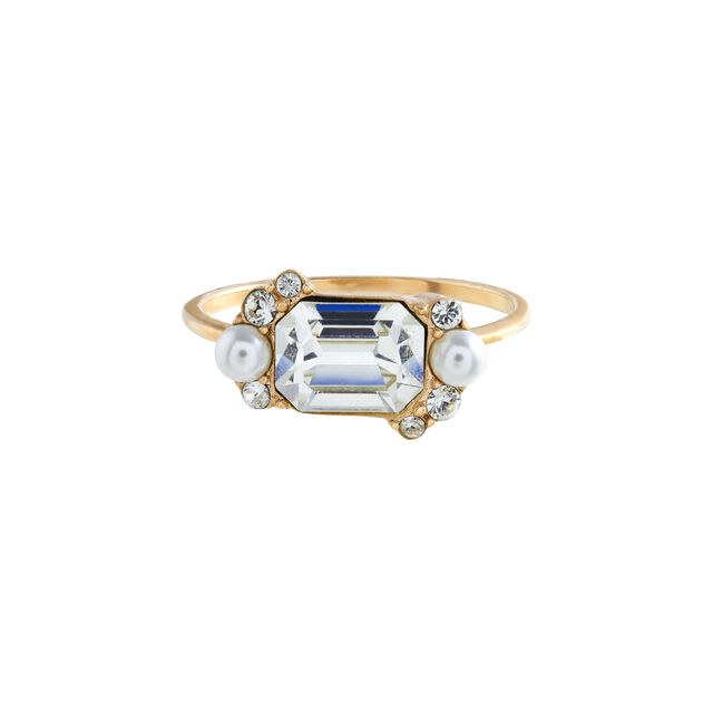 Clear Stone & Pearl Gold Cocktail Ring