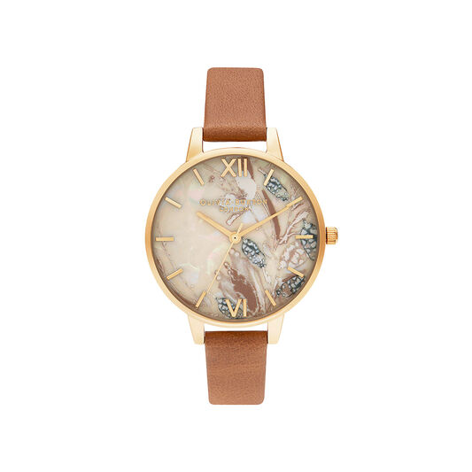 Abstract Florals Tan and Gold Watch