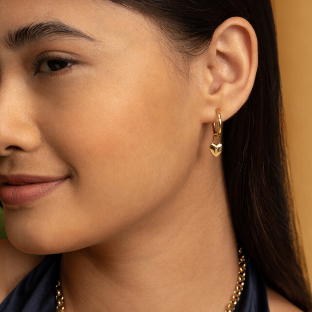 Locked Heart Gold Plated Hoop Earrings