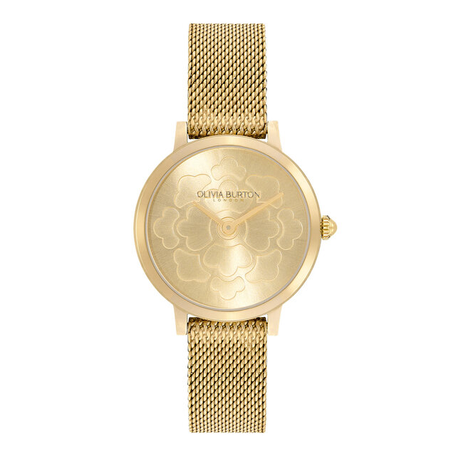 28mm Floral Ultra Slim Gold Mesh Watch
