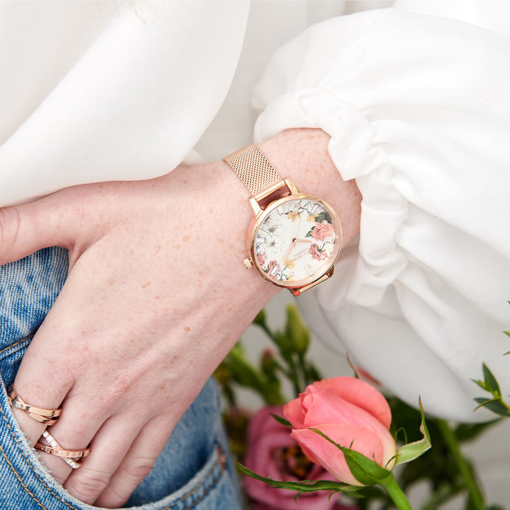 Demi Mother Of Pearl Dial Rose Gold Mesh Watch