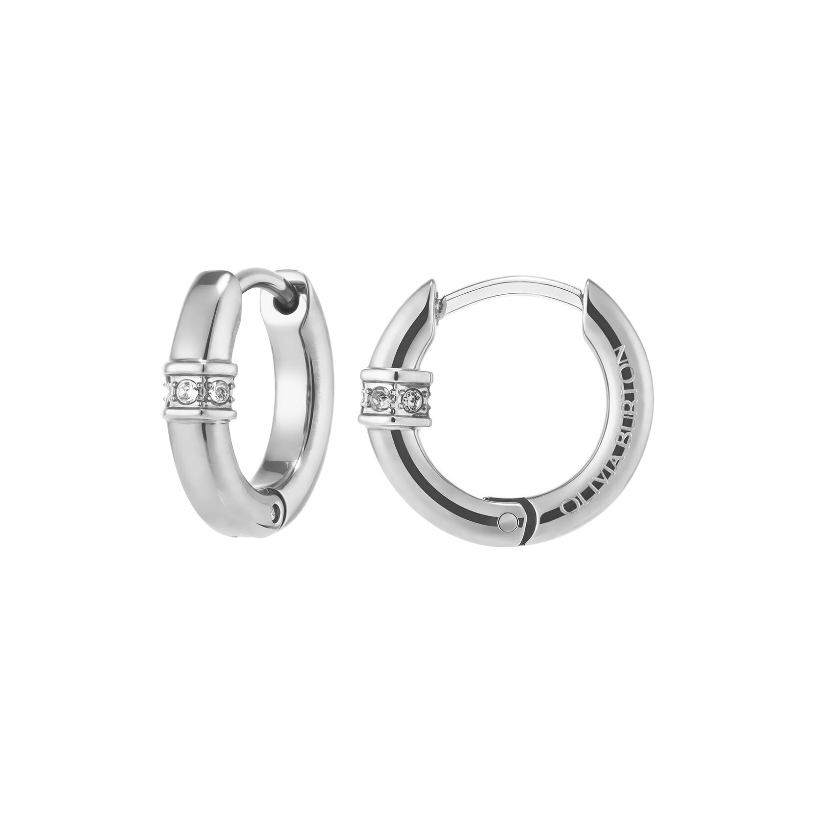 Linear Crystal Silver Tone Huggie Hoop Earrings