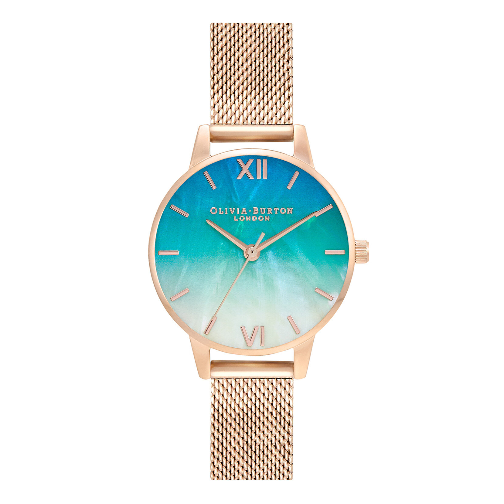 Under the Sea 30mm Blue & Rose Gold Mesh Watch | Olivia Burton London
